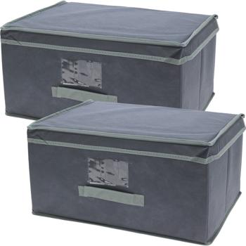 2er-Set Aufbewahrungsbox mit Deckel & Henkel - faltbar, 44x22x33cm - grau - ideal für Spielzeug, Wäsche & Bücher - staubfrei & hygienisch