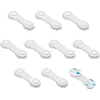 Preview: Baby-Sicherungen klebend (10er-Set) – Kindersicherung für Schubladen, Schranktüren & Vitrinen – Mit 3M-Klebepads, weiss