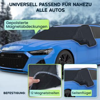 Preview: Autoscheibenabdeckung für die Windschutzscheibe, Magnet-Befestigung, 270 x 94 cm, Schützt auch Seitenscheiben, Spiegel und Schloss vor Eis und Schnee