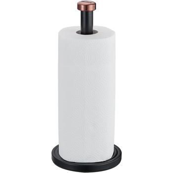 Preview: Küchenrollenhalter Design schwarz-roségold - Sicherer Stand, einhändig abreissbar & edler Look - Aus pulverbeschichtetem Metall, 15 x 35,5 cm