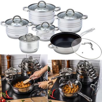 6-teiliges Edelstahl Kochtopf Set: Glasdeckel & silberne Design-Griffe - Elegantes Premium-Kochgeschirr für anspruchsvolle Köche und alle Herdarten