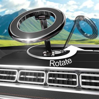 Preview: Robuste Auto Smartphone-Halterung MagSafe komp., chrom-schwarz glänzend, 360° drehbar, einfache Montage, Magnethalterung für iPhone 16,15,14,13,12