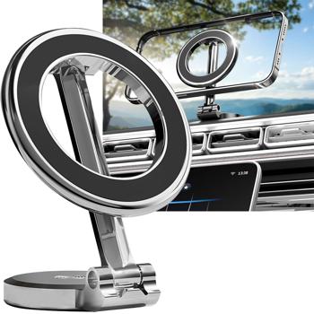 Preview: 3er-Set Hochwertige Handy KFZ-Halterung MagSafe komp., chrom-schwarz glänzend, 360° drehbar, sichere magnetische Befestigung für Ihr iPhone