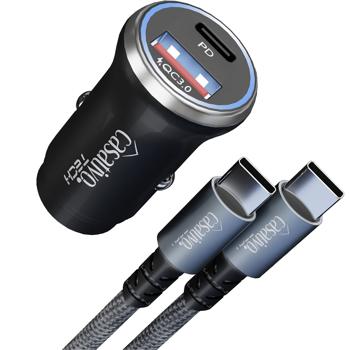 Preview: Leistungsstarkes Kfz-USB-Netzteil, (54 Watt) inkl. Ladekabel, USB-C PD & USB-A QC, Dual-Auto 12 V Schnellladestecker, schnelles Aufladen unterwegs