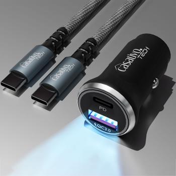Preview: Leistungsstarkes Kfz-USB-Netzteil, (54 Watt) inkl. Ladekabel, USB-C PD & USB-A QC, Dual-Auto 12 V Schnellladestecker, schnelles Aufladen unterwegs