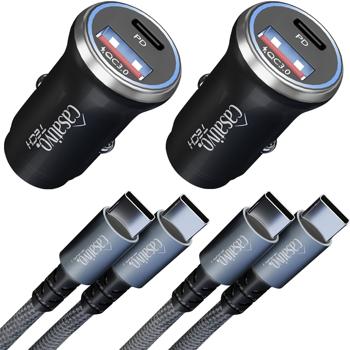 Preview: 2er-Set Leistungsstarkes Kfz-USB-Netzteil, (54 Watt) inkl. Ladekabel, USB-C PD & USB-A QC, Dual-USB Schnellladestecker, schnelles Aufladen unterwegs