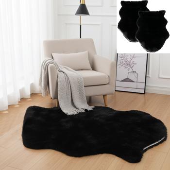 2er-Set Grosses Kuschelfell - Kunstfell & Wildlederimitat - Schwarz, 180x60 cm - Weich, flauschig, 800 g/m² Polyester - Teppich, Bettvorleger, Wanddekoration