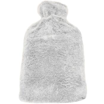 Wärmflasche mit kuschligem Plüsch-Bezug - Ideal als Bettwärmer & für schmerzende Glieder - 1,6 Liter Füllmenge - Hellgrau - Ganzjährig nutzbar