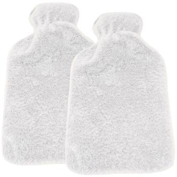 2er-Set Wärmflasche mit flauschigem Plüsch-Bezug - 1,6 Liter Füllmenge - Ideal bei Muskel-/Bauchschmerzen - Bettwärmer & Kühler - Weiss