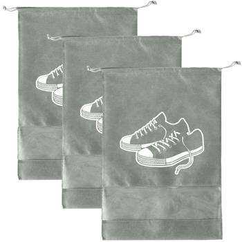 3er-Set Schuhbeutel mit Kordel - Schutz vor Schmutz, Kratzern & Abnutzung - 36 x 26 cm, grau - Ideal für Reisen, Sport & Aufbewahrung im Keller/Estrich
