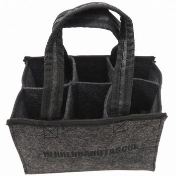 Preview: Flaschentasche mit Herrenhandtasche-Stickerei - Sicherer Transport für 6 Bierflaschen - Anthrazit Filz - Ideales Geschenk für Männer