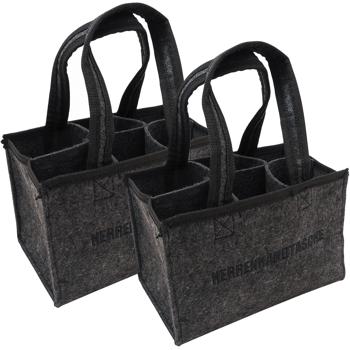 2er-Set Flaschentasche – Herrenhandtasche-Stickerei, anthrazit – Sicherer Transport für 6 Glasflaschen, Filzmaterial, verstärkte Griffe – Ideales Geschenk