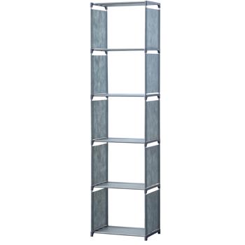 Regal mit 5 Fächern - ohne Werkzeug montierbar - 42x26x153 cm grau - 25 kg Traglast - flexibler Stauraum für Zuhause, Büro & Gewerbe