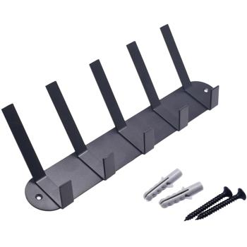 Preview: Garderobenleiste Stahl Schwarz - 5 Doppelhaken für Jacken, Mützen & Schals - Einfache Wandmontage inkl. Schrauben & Dübel - 30x12.4x6.75cm