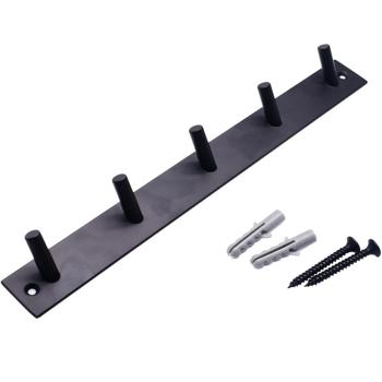 Preview: Garderobenleiste Schwarz Stahl - 5 Haken - Robuster Organisationshelfer für Eingang, Schlafzimmer, Bad - Wandmontage inkl. Schrauben/Dübel
