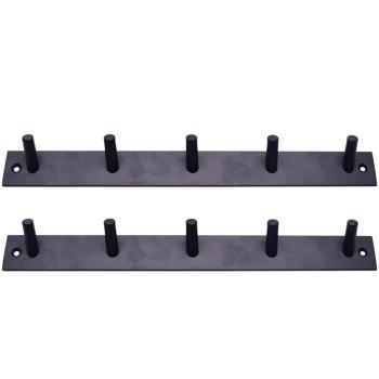 2er-Set Garderobenleiste aus Stahl mit 5 Haken - Wandmontage, inkl. Schrauben/Dübel - Schwarz, 31.8x3.6x3.1cm - Für Flur, Schlafzimmer, Bad