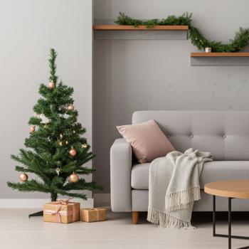 Preview: Künstlicher Tannenbaum - 150 cm Höhe - Dunkelgrün, schnell aufgebaut, stabil & wiederverwendbar - Ideal für Zuhause, Büro & kleine Räume - Ohne Deko