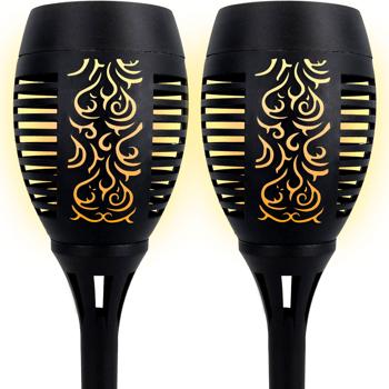 Preview: 2er-Set LED-Solar-Gartenfackeln mit Flammen-Effekt (H 78cm): Akku, realistisch & wetterfest - Fur romantisches Ambiente im Garten & Balkon