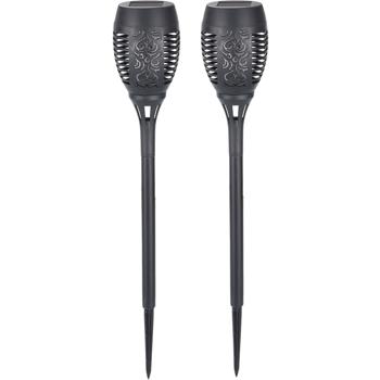 Preview: 8er-Set LED-Solar-Gartenfackeln mit Flammen-Effekt (H 78cm): Akku, realistisch & wetterfest - Fur romantisches Ambiente im Garten & Balkon