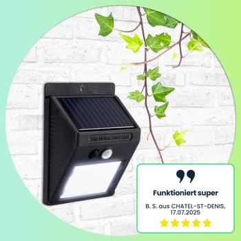 Preview: 4er-Set Kompakte Solar-LED-Wandleuchte mit Bewegungsmelder (20 SMD-LEDs): Helles Licht für sichere Wege & Eingänge – Energiesparend & kabellos