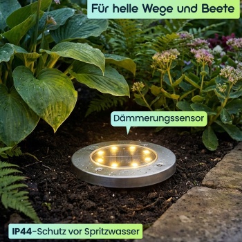 Preview: Edles 2er-Set Solar-Bodenstrahler 200lm IP44 mit Erdspiess: Helle Aussenleuchte für Garten & Weg – Schaffen Sie Sicherheit & Lichtakzente