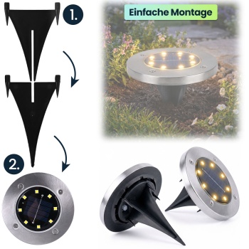 Preview: Edles 4er-Set Solar-Bodenstrahler 200lm IP44 mit Erdspiess: Helle Aussenleuchte für Garten & Weg – Schaffen Sie Sicherheit & Lichtakzente