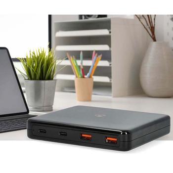 Preview: 2er-Set Multiport Tischladegerät - GaN-Technologie 65W - 4 Ports: 2x USB-C (3.25A) 2x USB-A (3.0A) - Schnellladung für iPhone Notebooks Handys - spart Strom
