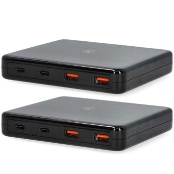 Preview: 2er-Set Multiport Tischladegerät - GaN-Technologie 65W - 4 Ports: 2x USB-C (3.25A) 2x USB-A (3.0A) - Schnellladung für iPhone Notebooks Handys - spart Strom