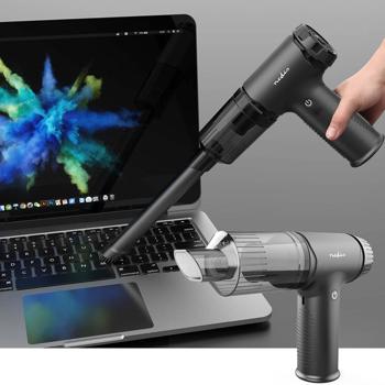 Preview: 2in1 Akku Handstaubsauger & Luftgebläse: schwarz, 90W, 8000Pa, 7 Düsen-Aufsätze - Stark, vielseitig, kabellos für Auto, PC & Haushalt