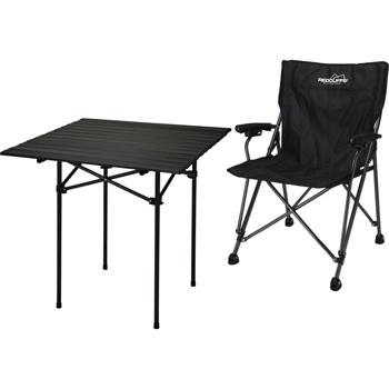 Preview: Camping-Set - kompakter Campingtisch rollbarer Tischplatte, schwarz, 70x70x69cm - Campingstuhl klappbar, belastbar 110kg, inkl. Tasche