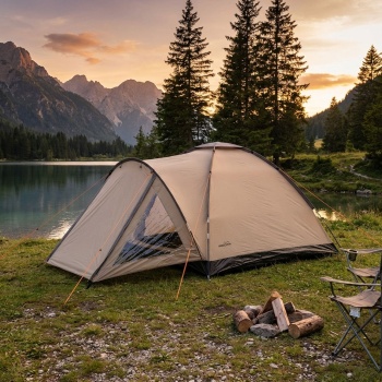 Preview: Geräumiges Iglu-Zelt für 2-3 Personen,braun-beige, für Camping, Trekking & Festivals, leicht & schnell aufgebaut