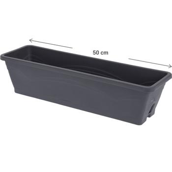 Preview: 6er-Set Blumenkasten Anthrazit 50cm - Robustes Polyethylen UV-beständig - Ideal für Balkongeländer - Stapelbar & leicht zu reinigen