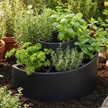 Preview: Kräuterspirale Blumentopf, 54 x 45 x 34 cm, Ideal für Balkon, Terrasse & Fensterbank, Pflanzturm vielseitig bepflanzbar, frische Kräuter auf kleinstem Raum