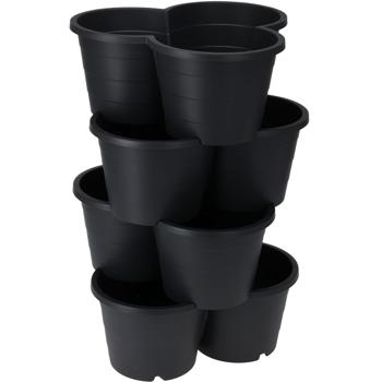 Platzsparender Pflanzturm mit stapelbaren Pflanztöpfen, schwarz, 4-stöckig, H65 cm, für Kartoffeln, Erdbeeren, Kräuter und Blumen geeignet
