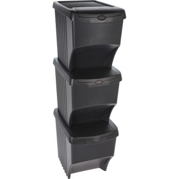 Preview: Praktischer 3-teiliger Abfalltrenner - Stapelbar & platzsparend, schwarz – Optimale Mülltrennung & Ordnung in Ihrem Haushalt