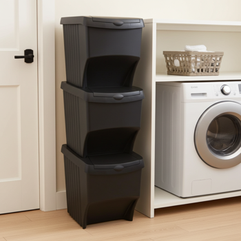 Praktischer 3-teiliger Abfalltrenner - Stapelbar & platzsparend, schwarz – Optimale Mülltrennung & Ordnung in Ihrem Haushalt