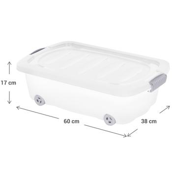 Preview: Transparente Unterbett-Box mit Rollen (60 x 38 x 17 cm): Praktische Aufbewahrungsbox für unter dem Bett – ideal für Kleidung, Bettwäsche & mehr