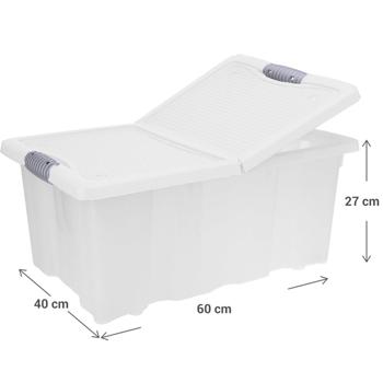 Preview: Aufbewahrungsbox XL mit Clip-Deckel, transparent, 64 l, robust, für Bettwäsche, Handtücher, Kleidung, Schuhe, Kleinteile & mehr