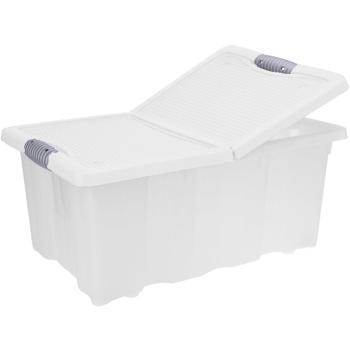 Aufbewahrungsbox XL mit Clip-Deckel, transparent, 64 l, robust, für Bettwäsche, Handtücher, Kleidung, Schuhe, Kleinteile & mehr