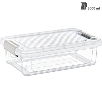 Preview: Vorratsbox transparent 3L - Ideal für Müsli, Mehl, Zucker, Reis, Haferflocken - motten- & staubfrei mit Klippverschlüssen für Kühlschrank & Vorratsschrank