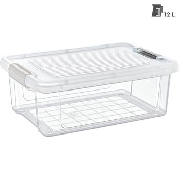 Preview: 2er-Set Praktische 12 Liter Aufbewahrungsbox mit Deckel, 41,3 x 29,2 x 15,3 cm, Premium Qualität, stabile Vorratsbox für Ordnung im Haus, klarer Blick