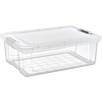 Aufbewahrungs- und Vorratsbox 20 Liter, transparenter Kunststoff, praktische Vorratsdose mit Deckel & 2 Klippverschlüssen für Küche, Haushalt, Camping