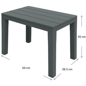 Preview: Garten- und Balkon-Beistelltisch aus witterungsbeständigem Kunststoff, grau, 60 x 45 x 39 cm, Wetterfester Outdoor-Tisch