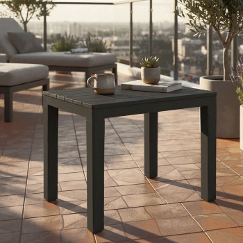 Preview: Garten- und Balkon-Beistelltisch aus witterungsbeständigem Kunststoff, grau, 60 x 45 x 39 cm, Wetterfester Outdoor-Tisch