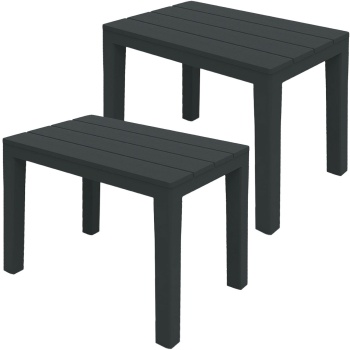 Preview: 2er-Set Garten- und Balkon-Beistelltisch aus witterungsbeständigem Kunststoff, grau, 60 x 45 x 39 cm, Wetterfester Outdoor-Tisch