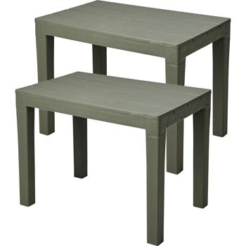 2er-Set Garten- und Balkon-Beistelltisch aus witterungsbeständigem Kunststoff, grün, 60 x 45 x 39 cm, Wetterfester Outdoor-Tisch