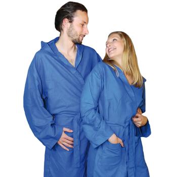 Mikrofaser-Bademantel Blau Grösse M - Kapuze, extrem leicht (500g), saugfähig & schnell trocknend - Ideal für Sport, Reise, Sauna - 80% Polyester, 20% Polyamid