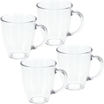 4er-Set Tasse Kunststoff 380ml - bruchsicher & spülmaschinengeeignet - ideal für Camping Picknick Partys Outdoor-Einsatz mit transparenter Glas-Optik