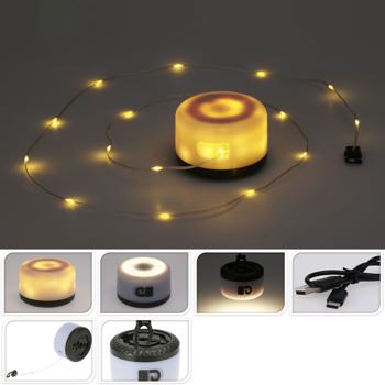Preview: 2er-Set Vielseitige 2in1 Akku Campingleuchte mit 10m LED Lichterkette (7 Modi, 100 LEDs): Deko für Zelt & Garten, für unvergessliche Outdoor Abende