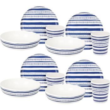 Preview: Hochwertiges Camping-Geschirr-Set 12-tlg. blau-weiss, für 4 Personen, Ideal für Camping, Picknick & Outdoor-Abenteuer